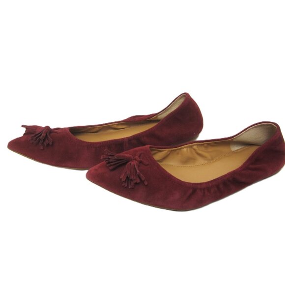 J. Crew Lottie 7.5M Warm Burgundy Maroon Suede Leather Flats Slip Ons - Picture 3 of 11
